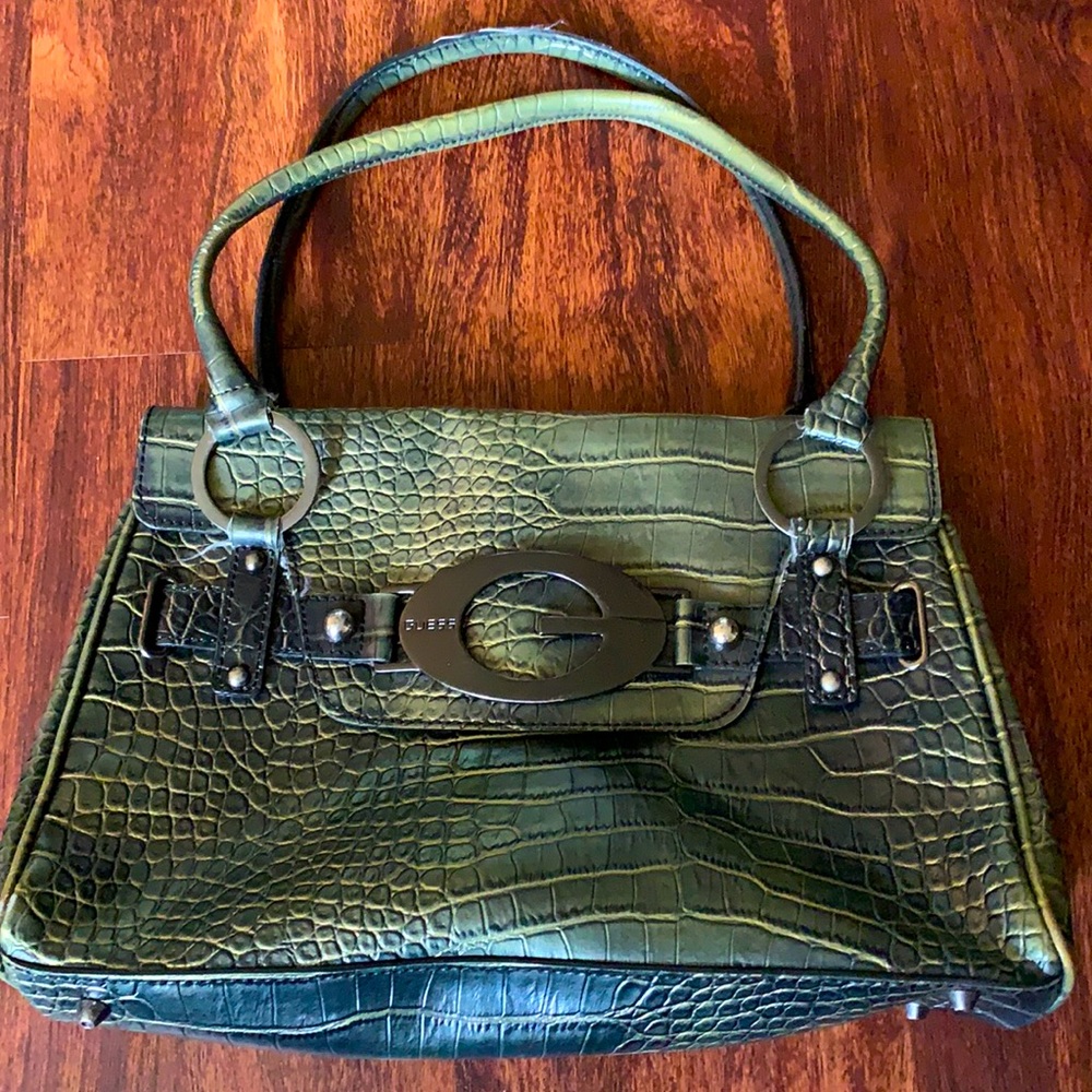 Deep green faux croc Guess handbag